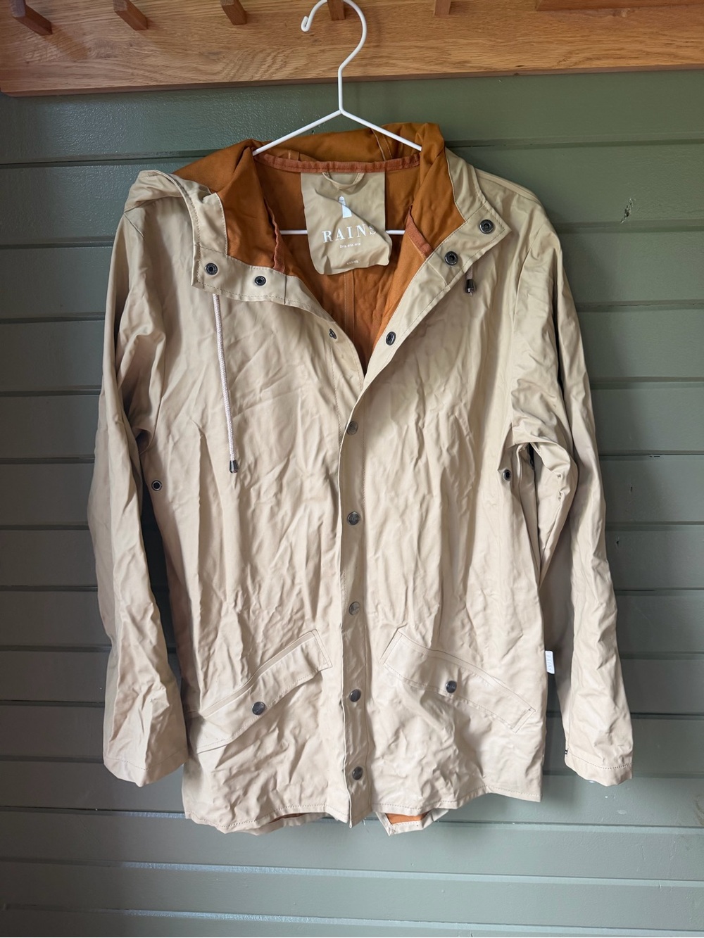 Rains Women's Beige Hooded Rain Jacket